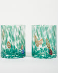two hand-blown Murano tumblers emerald green