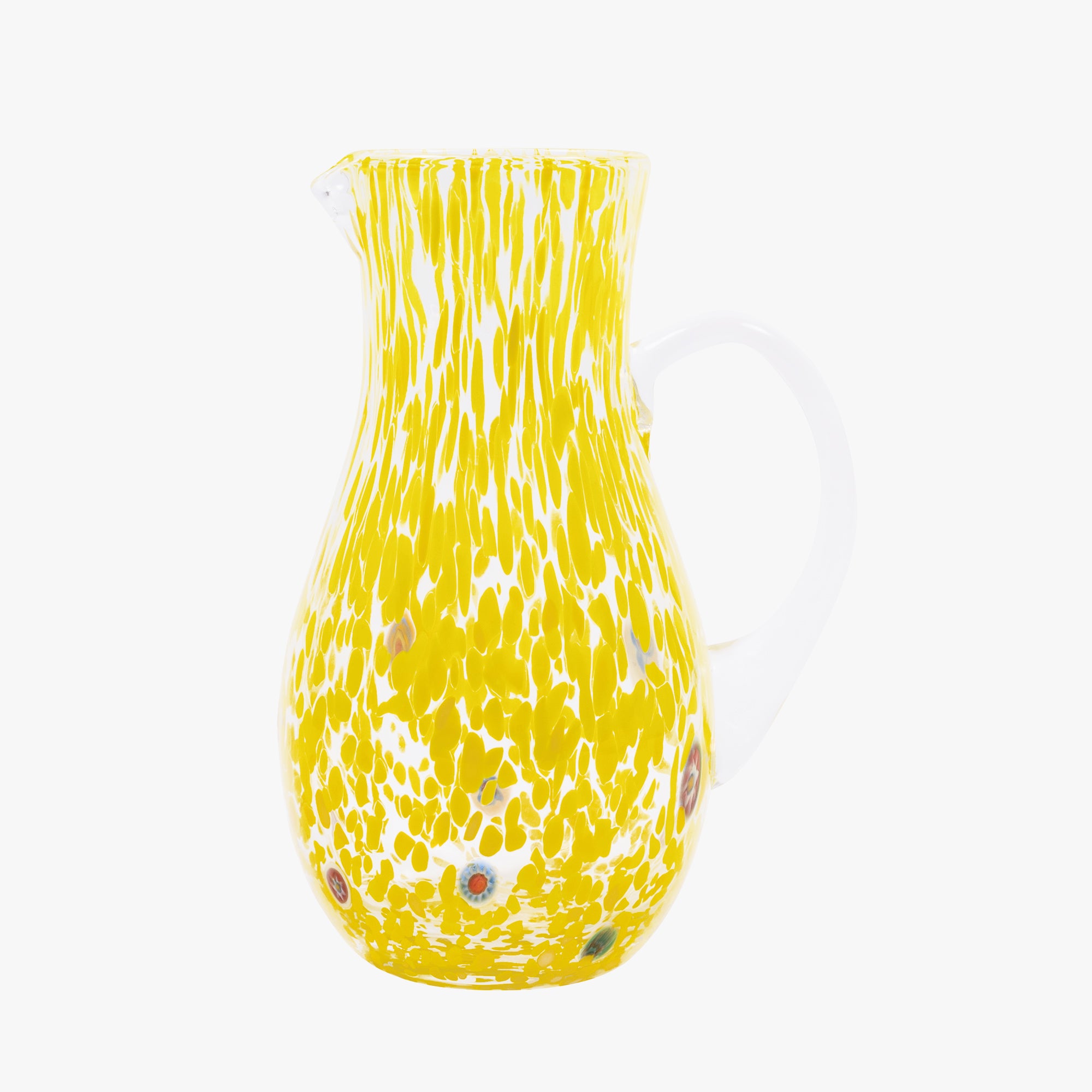 Yellow and white patterned vase on a white background