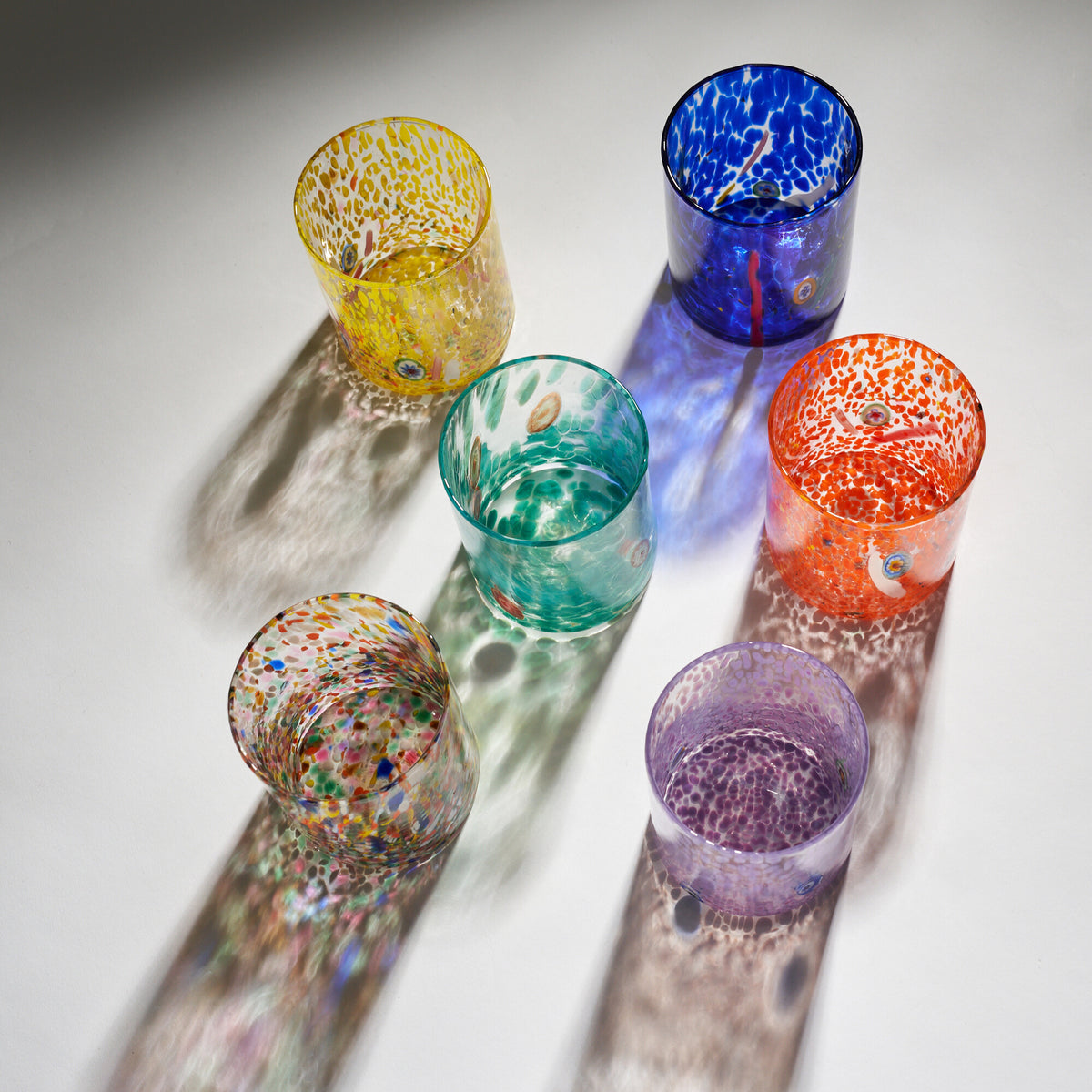hand-blown Murano glass tumblers in assorted colours