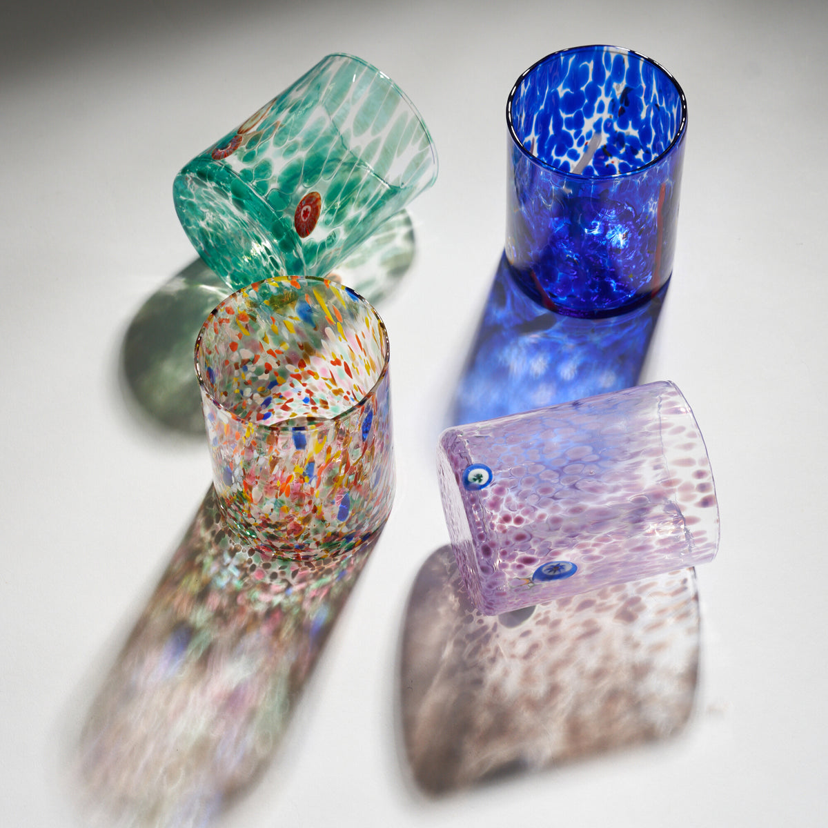 hand-blown Murano glass drinking tumblers colourful